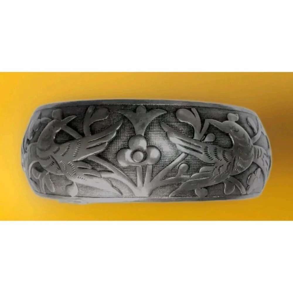 Ethnic‎ Chinese Sterling silver Cuff Bracelet Birds & Flowers